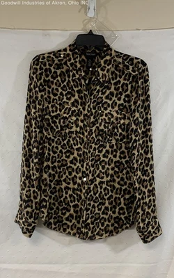 Blusa para mujer White House Black Market estampado de leopardo 100 % seda botones talla 10 Foto 1 de 4