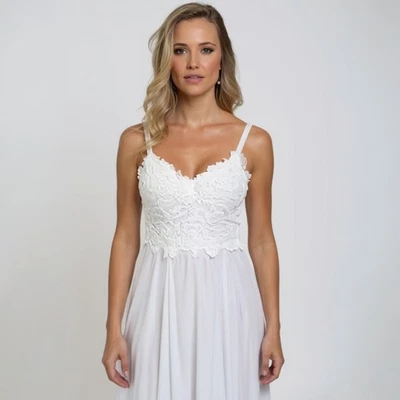 AW шифоновое богемное романтический Flowy цветочный кружевной лиф свадебное платье размер 8 новый с Ярлыками - Изображение 1 из 4