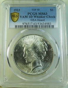 1923 Peace dollar PCGS MS63 *VAM 1D whisker cheek TOP50 GSA!!*BR - Picture 1 of 3