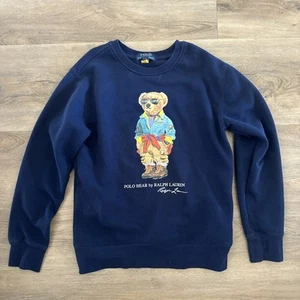 POLO RALPH LAUREN Polo Bear Navy Fleece Sweatshirt Size M(10-12) CrewNeck - Picture 1 of 2