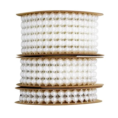  3 Roll of 2 Yard Simulation Pearl Hemisphere Bead Ribbon Hanging Cotton Weaving - image 1 of 4