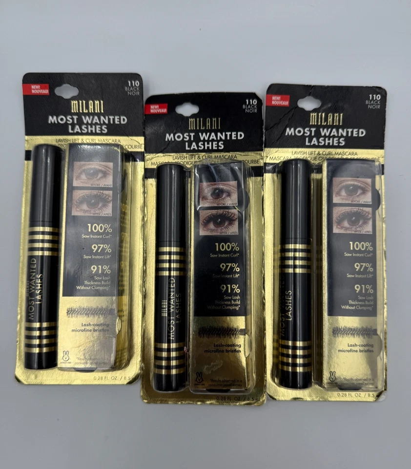 PACK de 3 pestañas Milani Most Wanted Lashes Lavish Lift & Curl #110 negras NUEVO Foto 1 de 4