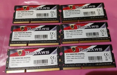 Lote de (6) memoria portátil G.Skill F3-1600C9D-8GRSL 4GB PC3L-12800 1.35V SO-DIMM Foto 1 de 3