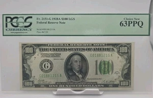 1928-A $100 LGS FRN Chicago Fr. 2151-G PCGS 63 PPQ Choice New  - Picture 1 of 2