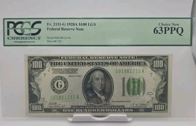 1928-A $100 LGS FRN Chicago Fr. 2151-G PCGS 63 PPQ Choice New  - Image 1 of 2