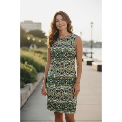 Vestido Chetta B estampado verde sin mangas fiesta cóctel carrera para mujer Foto 1 de 4