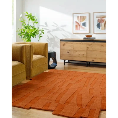 Burnt Orange Abstract Wool Area Rug 5x8 8x10 | Modern Bohemian | Living Room Rug - Image 1 of 4