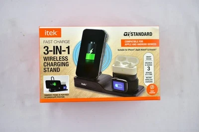 itek Fast Charge 3-In-1 Qi Wireless Charging Stand Charge 3 Devices At Once - Image 1 of 4