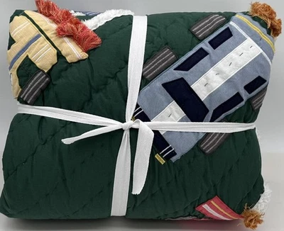 Pottery Barn Kids Remy Racecar TWIN Quilt ~ Hunter Green Multi - Image 1 of 2