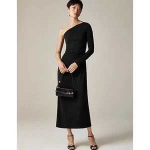 J.Crew One Shoulder Dress Jersey Knit Crepe Draped Ruched Long Black Small NWT - Picture 1 of 11