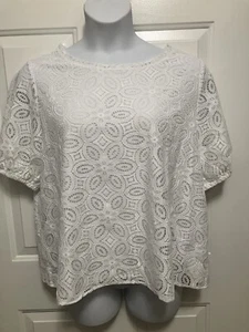 NWT Loft White Embroidered Women’s Short sleeved Shirt Top Size XL - Picture 1 of 5