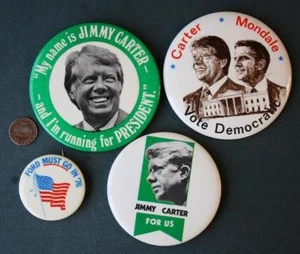 1976 Jimmy Carter for President 4 pin set Walter Mondale Jugate & Ford Must Go - - Picture 1 of 1