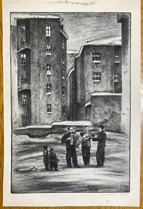 Original Etching By Reino Harsti (Finnish, 1900 - 1979) "Street Musicians" 1943 - Picture 1 of 4