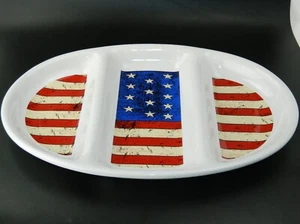 Divided Oval Platter American Flag 17-1/2" x 12" Sakura Colonial Warren Kimble. - Picture 1 of 4