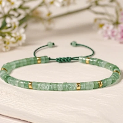 Natural Green Aventurine Bracelet Crystal Dainty Healing Reiki Gift Mothers Day - Image 1 of 4