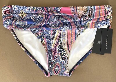 NWT WOMENS TOMMY HILFIGER ROUCHED FOLD-OVER BIKINI SWIM BOTTOM PAISLEY SIZE MED - Image 1 of 4