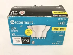 NEW Ecosmart 35W Bright White MR16 GU10 Dimmable LED Flat Light Bulb 3-Pack - Picture 1 of 4