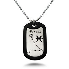 PISCES Constellations Zodiac Sign Stainless Steel Dog Tag Necklace Made in USA