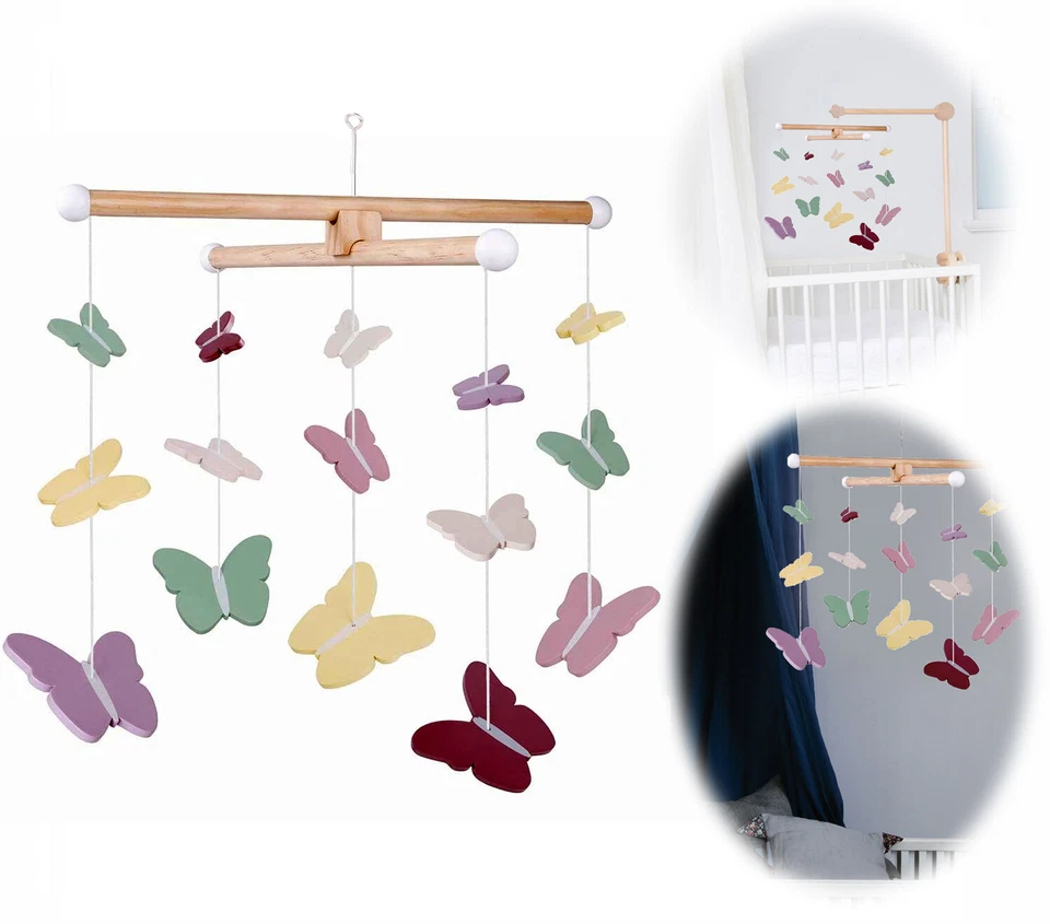 LS-LEBENSTIL Süßes 3D Holz-Mobile Schmetterling Rosa Pink Weiß Kinder-Zimmer Baby-Zimmer