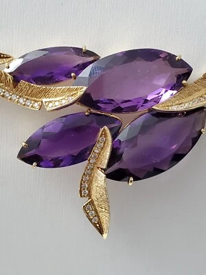 Collar babero de diamantes y amatistas de oro de 18 quilates / Estate / Sweet 16 mejor que 14 k Foto 1 de 4