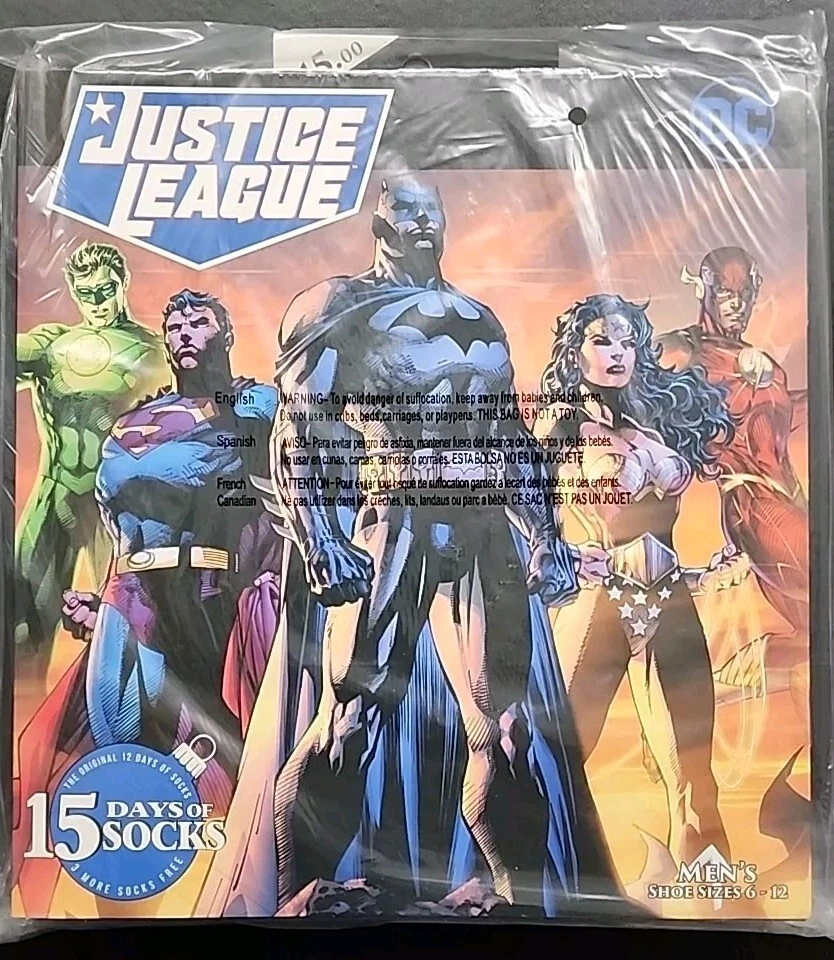 DC Justice League 男式 15 天袜子系列 - 全新 — 第 1/1 张图片