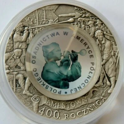 Poland 10 Zlotych, 2008, 400 years of Polish Settlement in Jamestown, America - Image 1 of 2