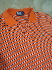 Ralph Lauren Polo mens shirt MEDIUM Orange stripe green logo short sleeve cotton - Picture 1 of 6