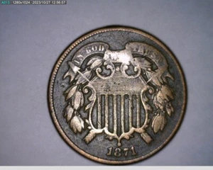 1871 2 cent piece (7-429 11m3) - Picture 1 of 2