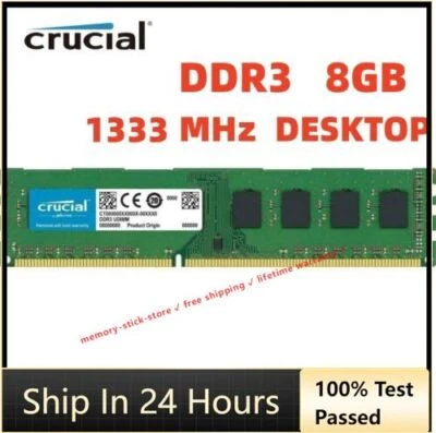 CRUCIAL DDR3 8GB 1333 MHz PC3-10600 Desktop 240-Pin DIMM Non ECC Memory RAM 1x8G - Image 1 of 4