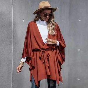 Women's Fashion Solid Color Poncho, Sash Coat, Cardigan, Shawls for Fall Winter - Picture 1 of 5