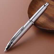 New Majohn A1 Fountain Pen Silver Strip Surface, Brass Press Retractable Pen