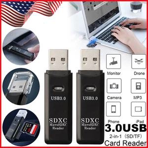 2X USB3.0 High Speed SDHC SDXC MMC Micro SD T-FLASH 2-in-1 SD Memory Card Reader - Picture 1 of 9