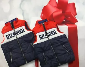 TOMMY HILFIGER Boys Youht TWO Vest Navy Red White Size XS - Picture 1 of 7