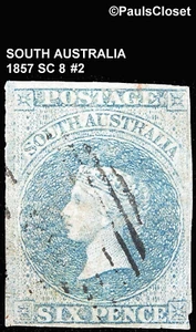SOUTH AUSTRALIA 1857 SC 8 QUEEN VICTORIA 6p SLATE BLUE UNG FINE #2 - Picture 1 of 2