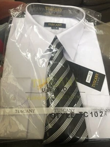 Tuscany Uomo Europa Collection Dress Shirt with Tie;  Men’s Size 16.5 36/37 - Picture 1 of 6