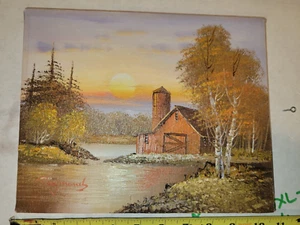 Vintage Oil Painting on Canvas sunrise Landscape Signed Raymond 9x11 - Picture 1 of 6