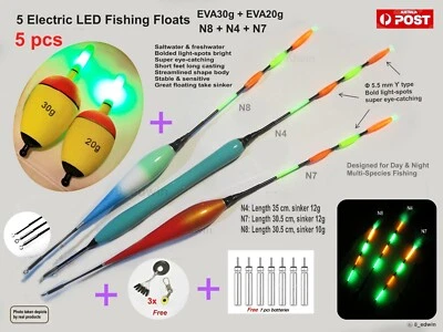 Sets of Electric LED Luminous Saltwater Freshwater Multi Species Fishing Floats - image 1 of 4