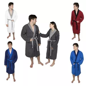 Mens Bathrobe Terry Cotton Cloth Robe Shawl Collar Bathrobe Contrast Design - Picture 1 of 37