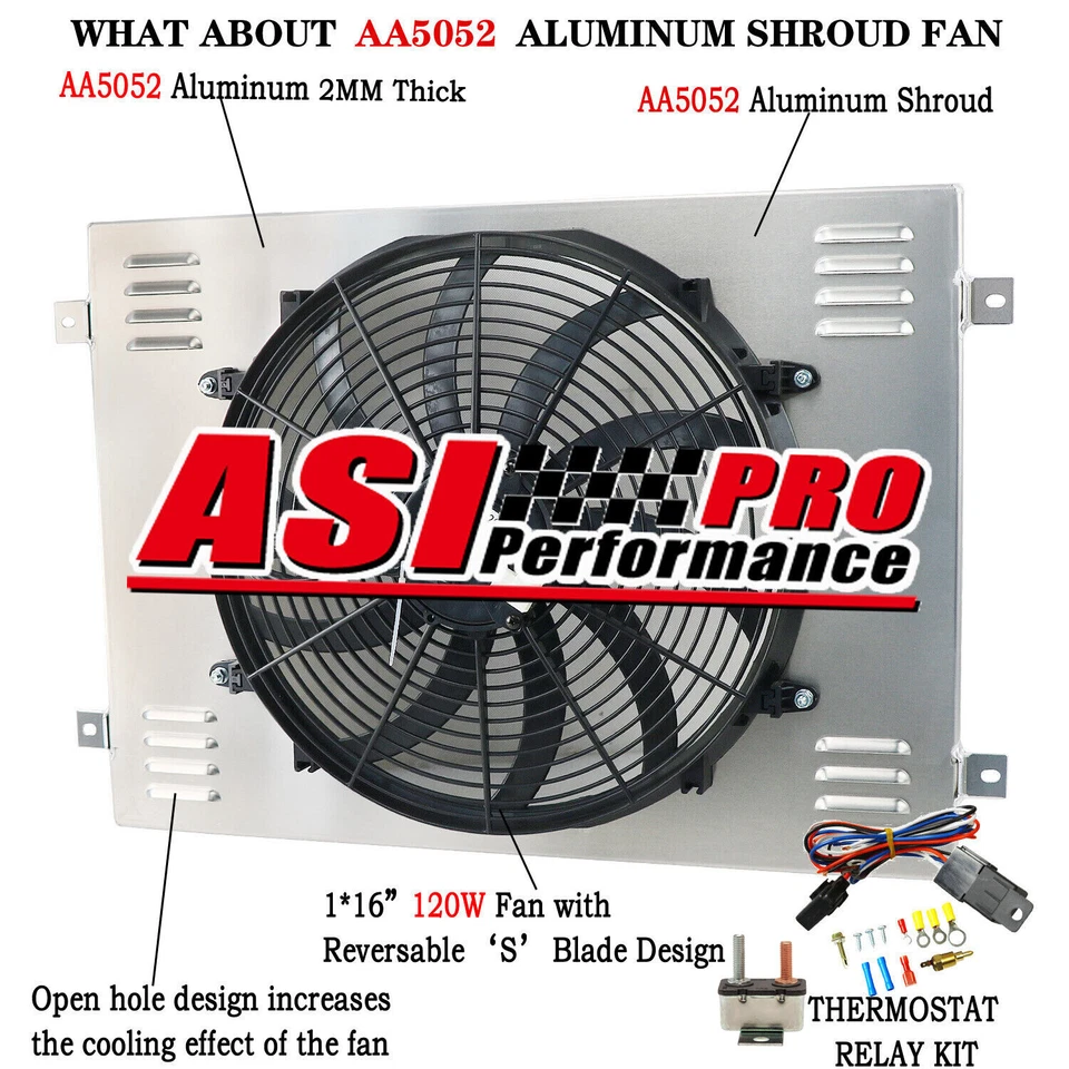 Aluminum Radiator Shroud+Fan+Relay fit 1979-93 Dodge D150 D250 D350 W150 W250 Foto 1 de 4