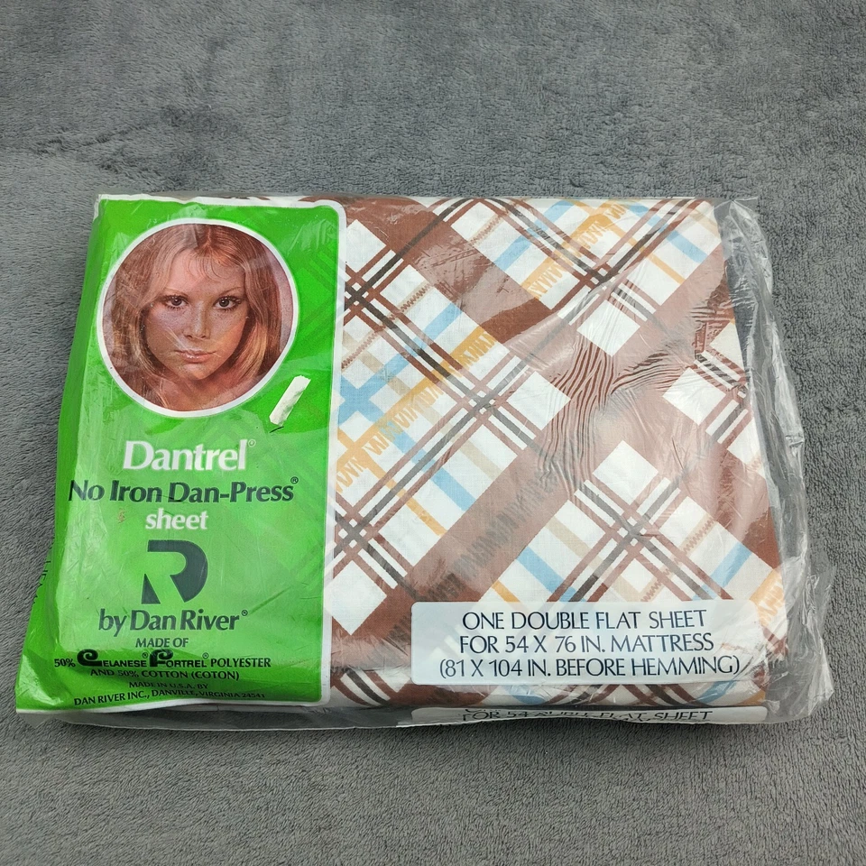 Sábana Dantrel Dan River Doble Plana Sin Hierro Algodón Poliéster Marrón Retro De Colección Nueva de Lote Antiguo Foto 1 de 4