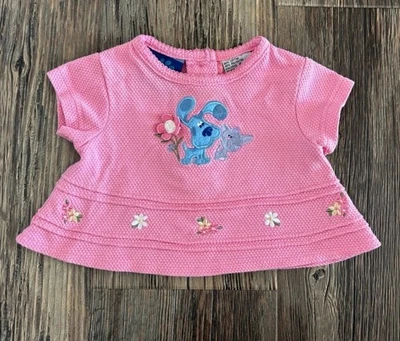 Top De Colección Y2K 2001 Blue’s Clues S/S 6-9 Meses Rosa Bordado Azul y Periwinkle Foto 1 de 4