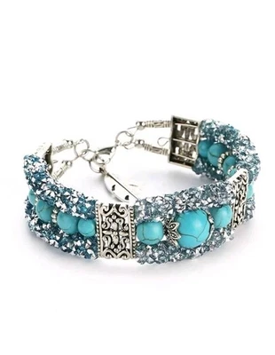 Brazalete de alambre de acero inoxidable con piedras turquesa verde Foto 1 de 3