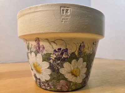 Beautiful Handpainted Flower/plant Pot Made In Italy Terra Cotta Wildflowers - Image 1 of 4