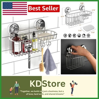 HASKO Chrome Suction Cup Shower Caddy with Soap Holder & Hooks - Image 1 of 4