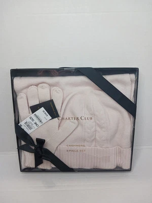 Chapéu, luvas e cachecol Charter Club 100% cashmere conjunto de presente na caixa - Imagem 1 de 2