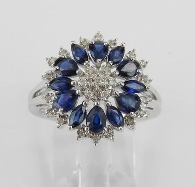 2.50Ct Pear Cut Lab-Created Blue Sapphire Cocktail Ring 14k White Gold Plated - Image 1 of 4