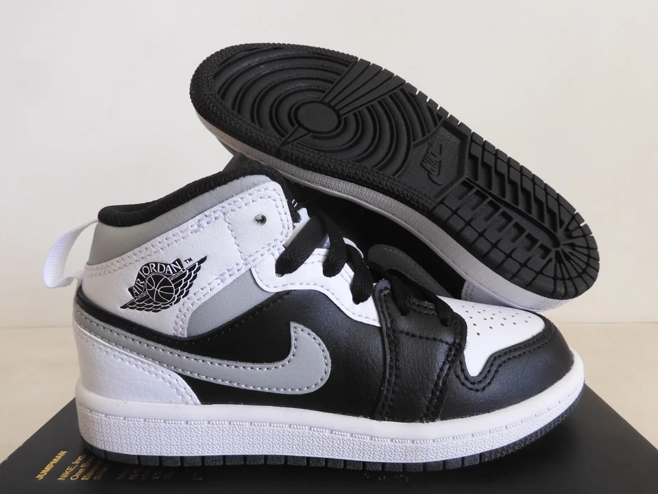 耐克 AIR JORDAN 1 中号 (PS) 黑色-白色-灰色“白色阴影”尺寸 11c [640734-073] — 第 1/4 张图片