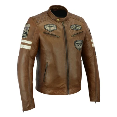 Moto Chaqueta Hombre Chaquet Cuero CE Protectores Marron Motociclista invierno - Imagen 1 de 4