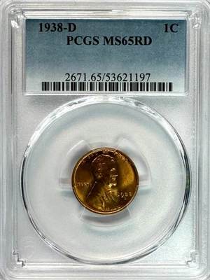 1938-D Lincoln Wheat Penny, MS 65 RD PCGS, NR. - Image 1 of 2