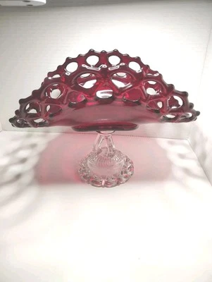 Westmoreland Ruby Red Banana Boat With Clear Glass Base  - Image 1 of 4